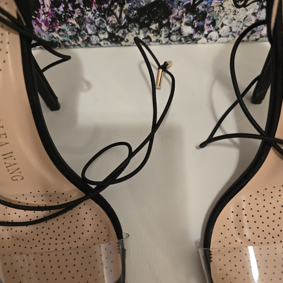 AZALEA WANG Black With Cleae Vinyl Toe Strap High Heels Ankle Wrap Strap 7.5 - Picture 9 of 17